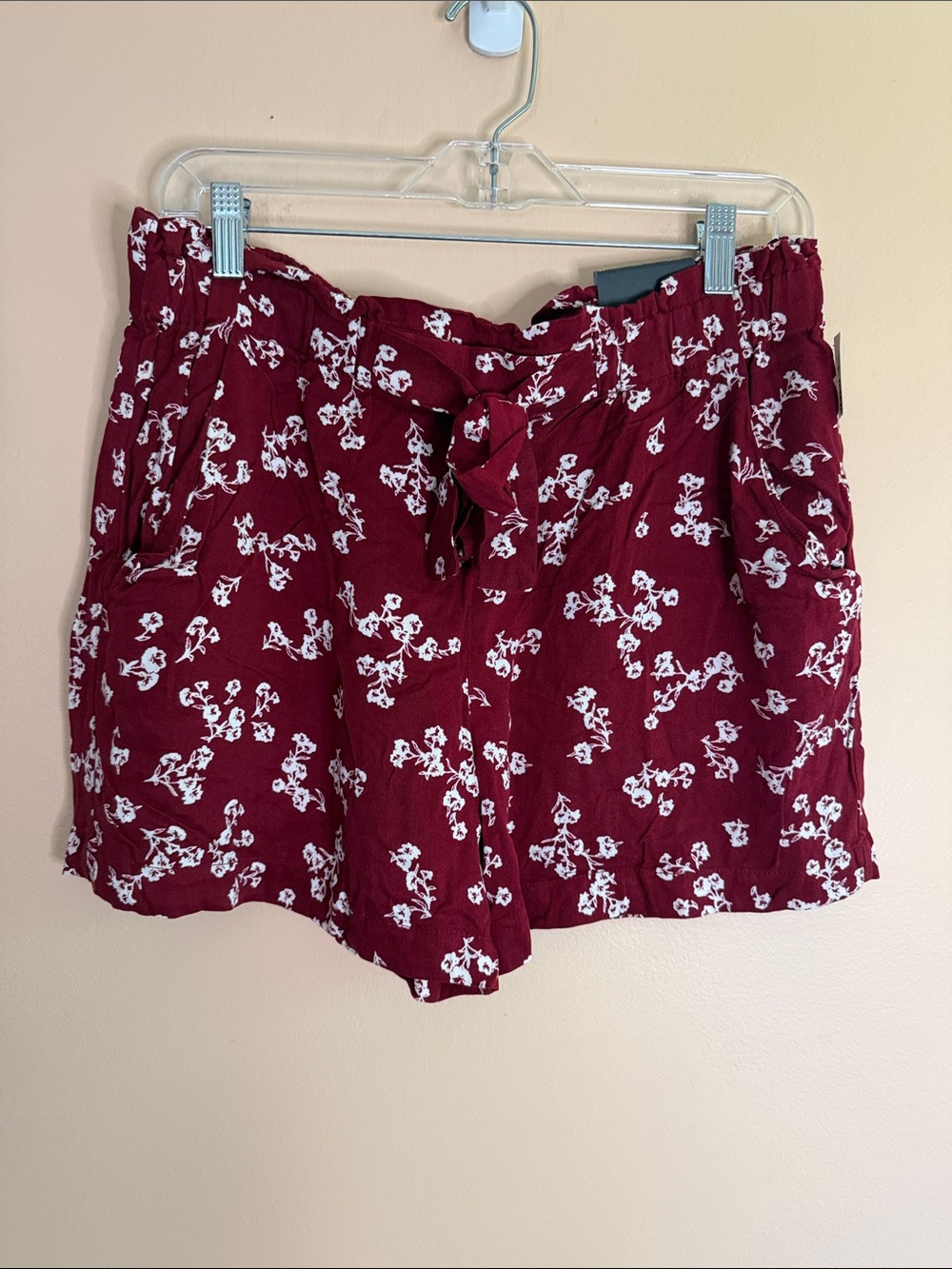 Maurices Burgundy Floral Tie-Waist High-Rise Shorts
